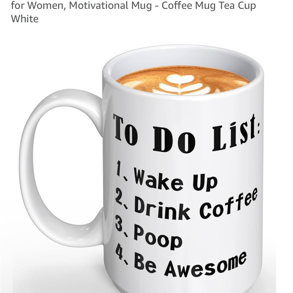 White and Black Coffee Mug with Humorous To-Do List